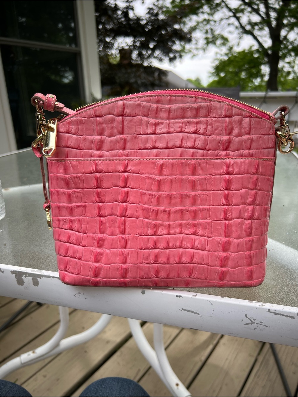 Brahmin Mini Duxbury Coral Pink Croc-Embossed Crossbody - Picture 3 of 10